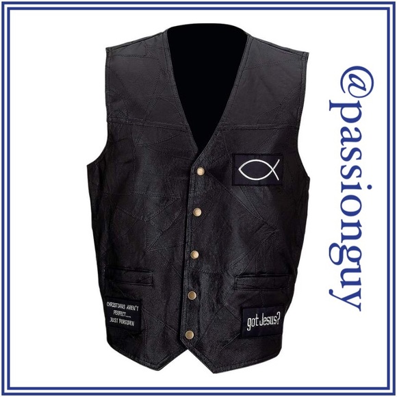 LAST ONE Italian Stone Leather Christian Vest - Picture 2 of 3